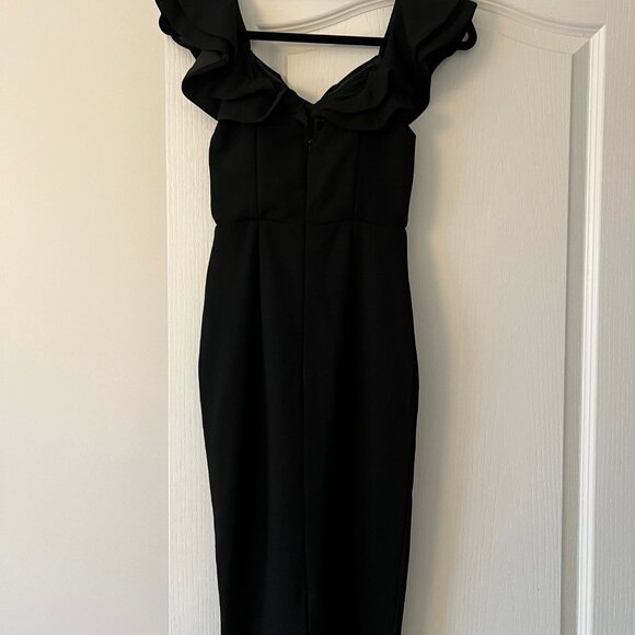 Selfie Leslie Black Ruffle Bodycon Midi Dress - Picture 2 of 9